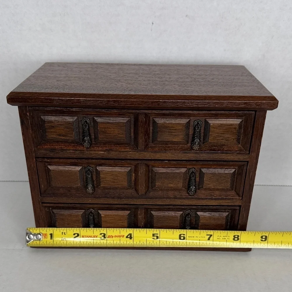 Vintage Mele Japan Vintage Wooden Musical Jewelry Box 3 Drawer Aprox 8